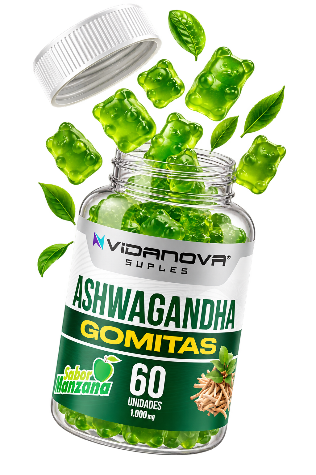 Frasco abierto de Ashwagandha Relax con gomitas