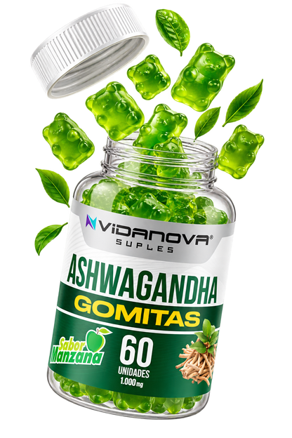 Frasco abierto de Ashwagandha Relax con gomitas